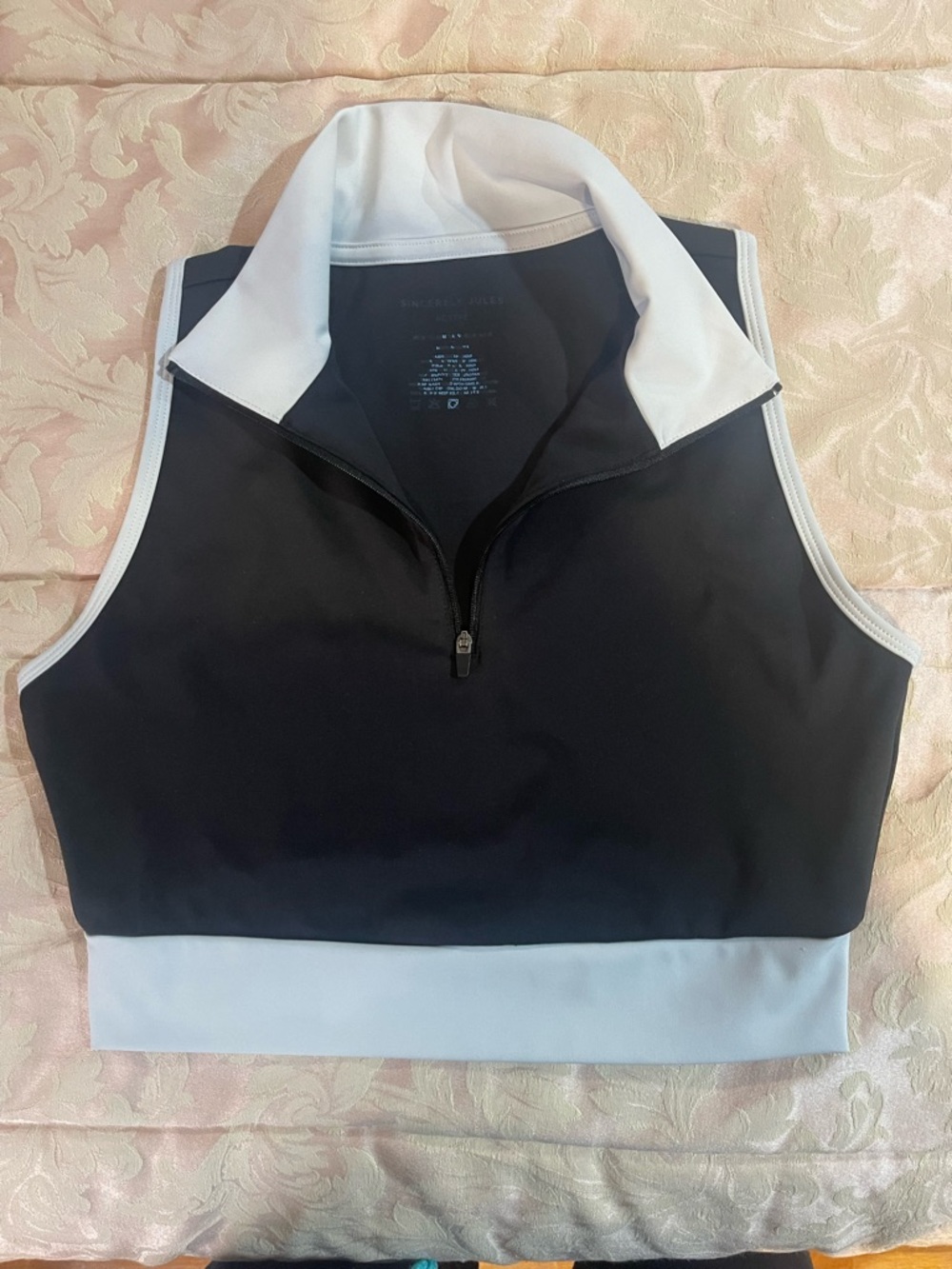 Sincerely Jules Black and White Zip-Front Athletic Crop Top